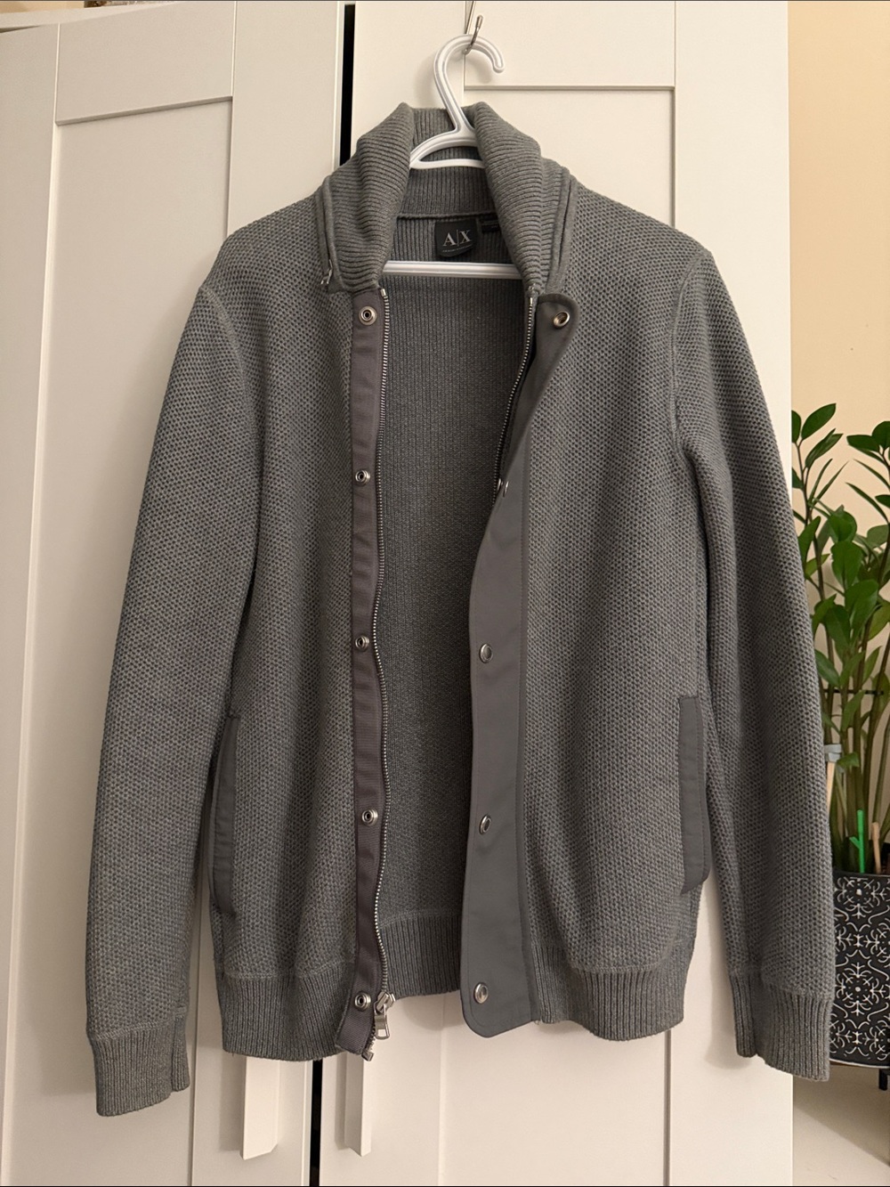 Armani Exchange Gray Ribbed Knit Cardigan